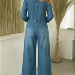 Women's Fashionable Off-the-shoulder Denim Jumpsuit