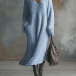 Women's Solid Color V-Neck Casual Loose Knit Dress