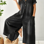 Women's Casual Loose Short-sleeved Denim Jumpsuit