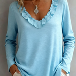 Cozy Ruffled V-neck Cotton Top