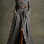 Women's Retro Solid Color Long-sleeved Dress