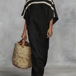Off-the-shoulder, Straight-neck Linen And Cotton Dress