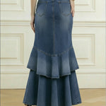 Women's Fashionable Ruffled Fishtail Cotton Denim Skirt