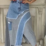 Stylish Casual Patchwork Denim Skirt