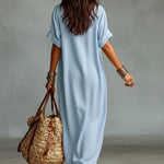 Loose-fitting V-neck Linen And Cotton Dress