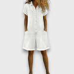 Joan™ | Short cotton dungarees with denim effect