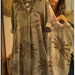 Casual Leaf Print Linen And Cotton Dress