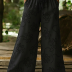 Cozy Romantic Floral Embroidery Cotton Wide-leg Pants