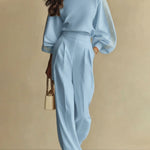 Casual Cozy Sweatshirt And Wide-leg Pants Two-piece Set