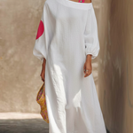 Casual Off-the-shoulder Color-block Loose Cotton Dress