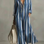 Retro Striped Ruffled Hem Dress