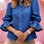 Women's Lapel Long-sleeved Loose Casual Denim Shirt