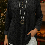 Elegant Button-down Velvet Loose-fitting Shirt Top