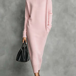 Women's Solid Color High-neck Long-sleeved Casual Loose Knit Dress
