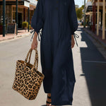Women's Solid Color Round Neck Long-sleeved Casual Loose Pleated Cotton And Linen Dress