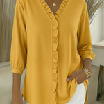 Casual Ruffled V-neck Cotton Top