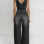 Women's V-neck Sleeveless Casual Loose Denim Wide-leg Jumpsuit