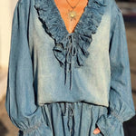Women's Ruffled Denim Shirt