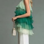 Elegant Gradient Flowy Sleeveless Chiffon Ruffle Top