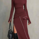 Stylish Casual Zipper Design Tops And Irregular Skirt Stretch Set