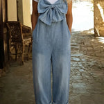 Women's Bow-tie Casual Washed Denim Wide-leg Jumpsuit