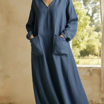 Casual And Cozy V-neck Loose-fitting Linen Dress