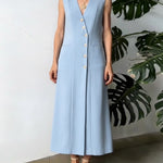 Women's V-neck Sleeveless Loose-fitting Casual Linen Dress