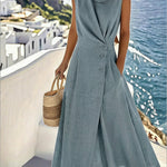 Women's Elegant Linen And Cotton Sleeveless Dress
