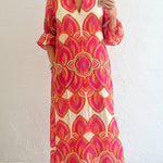 Retro Stand-up Collar Floral Print Loose Linen Cotton Dress