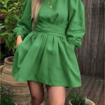 Waist-tie Linen And Cotton Mini Dress