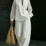 Elegant Stylish Mesh Sleeves Top Denim Two-piece Set