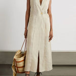 Women's Solid Color V-neck Sleeveless Casual Loose Linen Dress