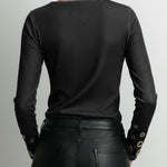 Women's Round Neck Long Sleeve Faux Denim Stretch Casual Loose Denim Top