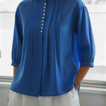 Women's Linen And Cotton Pleated Shirt