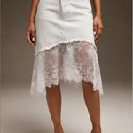 Casual Lace-paneled Denim Skirt