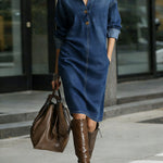 Women's Stand-collar Long-sleeved Casual Loose Denim Dress