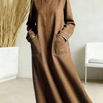 Women's New Spring Collection Round Neck Long-sleeved Casual Loose Denim Dress With Pockets.