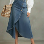 Elegant Wrap-around Irregular Hem Denim Skirt