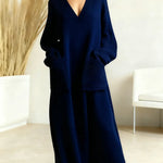 Women's Solid Color V-neck Long Sleeve Casual Pocket Loose Knit Dress