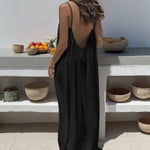 Women's Backless Casual Cotton Linen Suspender Dress