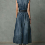 Women's Sleeveless Casual Loose Denim Dress With A Ruffled Neckline