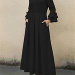 Women's Ruffled Sleeve Linen And Cotton Long Dress