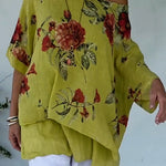 Loose And Cozy Floral Print Linen And Cotton Top