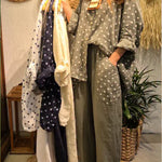 Casual Polka Dot Linen And Cotton Shirt And Trousers Two-piece Set