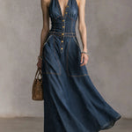 Stylish Slim Fit Sleeveless Denim Maxi Dress