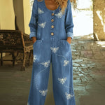 Retro-style Flying Bees Denim Jumpsuit