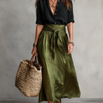 Minimalist Elegant Button-up Shirt And Tie-waist Skirt Two-piece Set