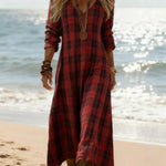 Women's Vintage Plaid Pattern Art Print Casual Cotton Dress