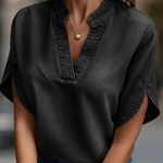 Casual V-neck Petal Sleeves Denim Blouse