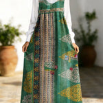 Women's Retro Colorful Flowers Pattern Art Print Casual Cotton Denim Dress